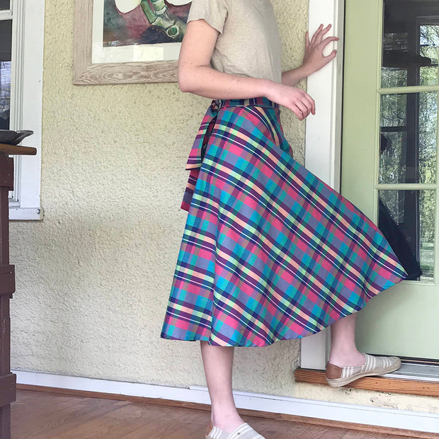 Seasonal Plaid Wrap Skirt, Longer