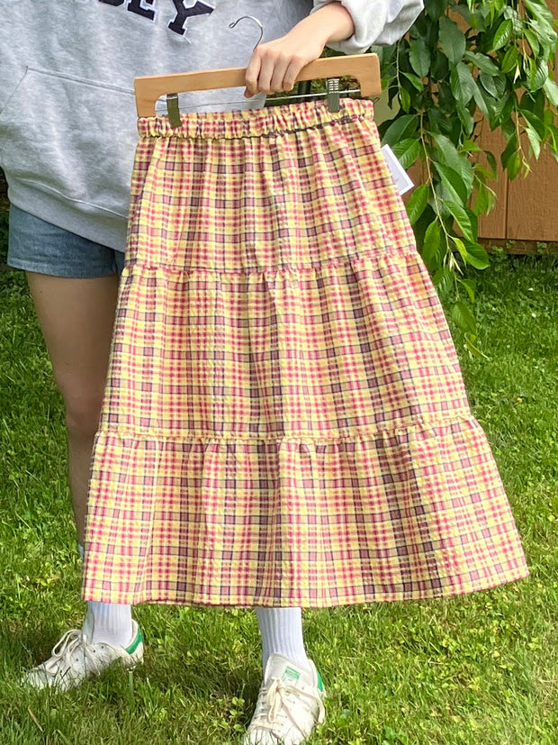 Seersucker Plaid 3-Tiered Skirt